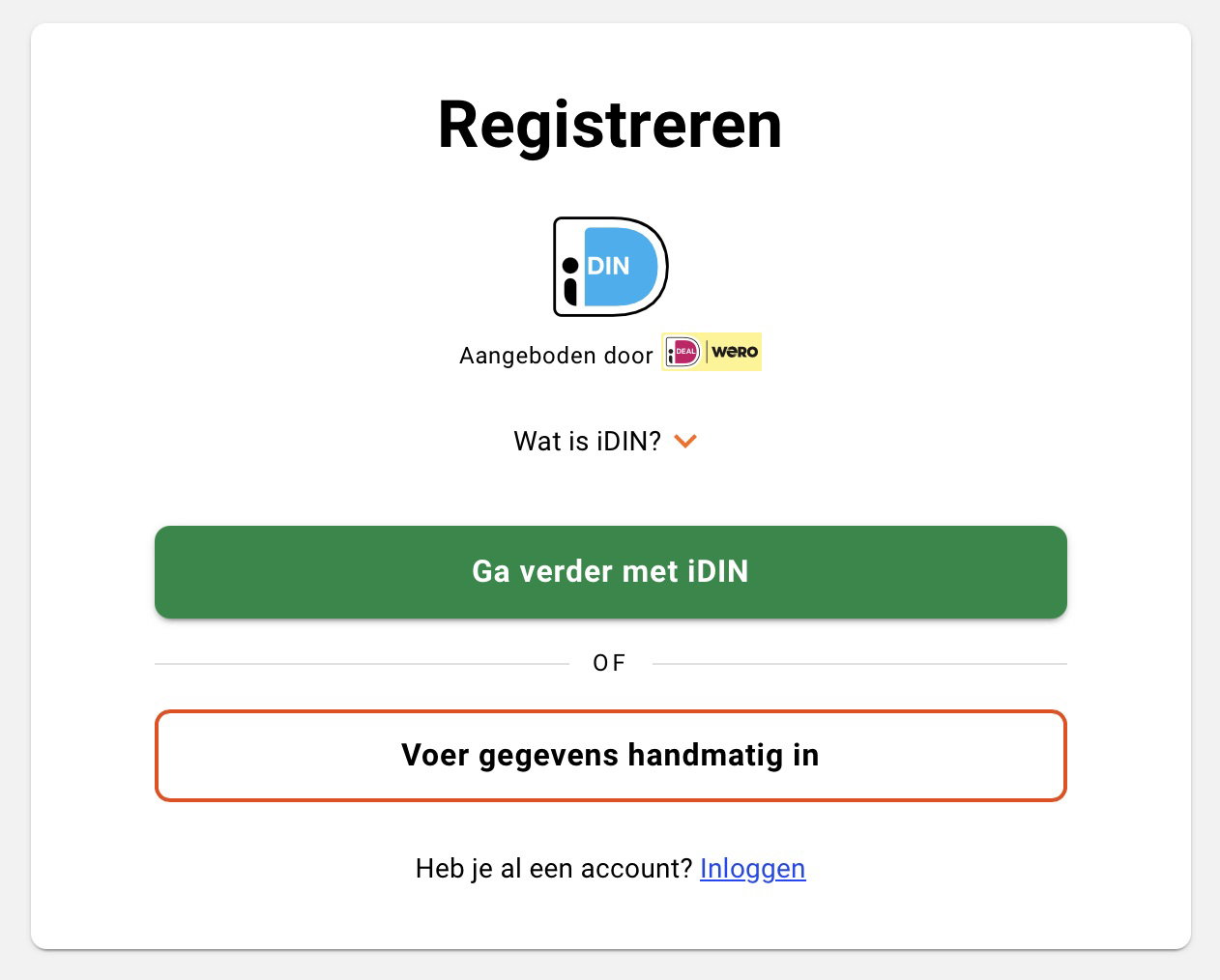 iDIN registratie bij LeoVegas met bankkeuze scherm