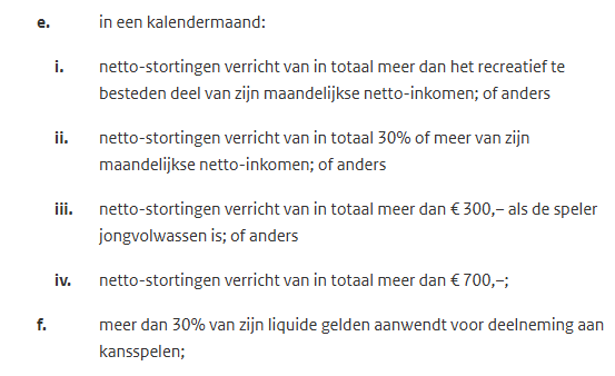 Screenshot artikel 3.1.12 Beleidsregels verantwoord spelen met stortingslimieten